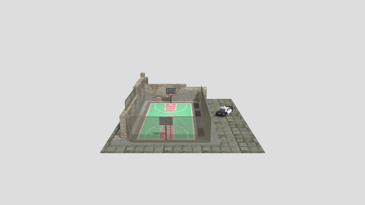 Streetballcourt and Police car 3D Model