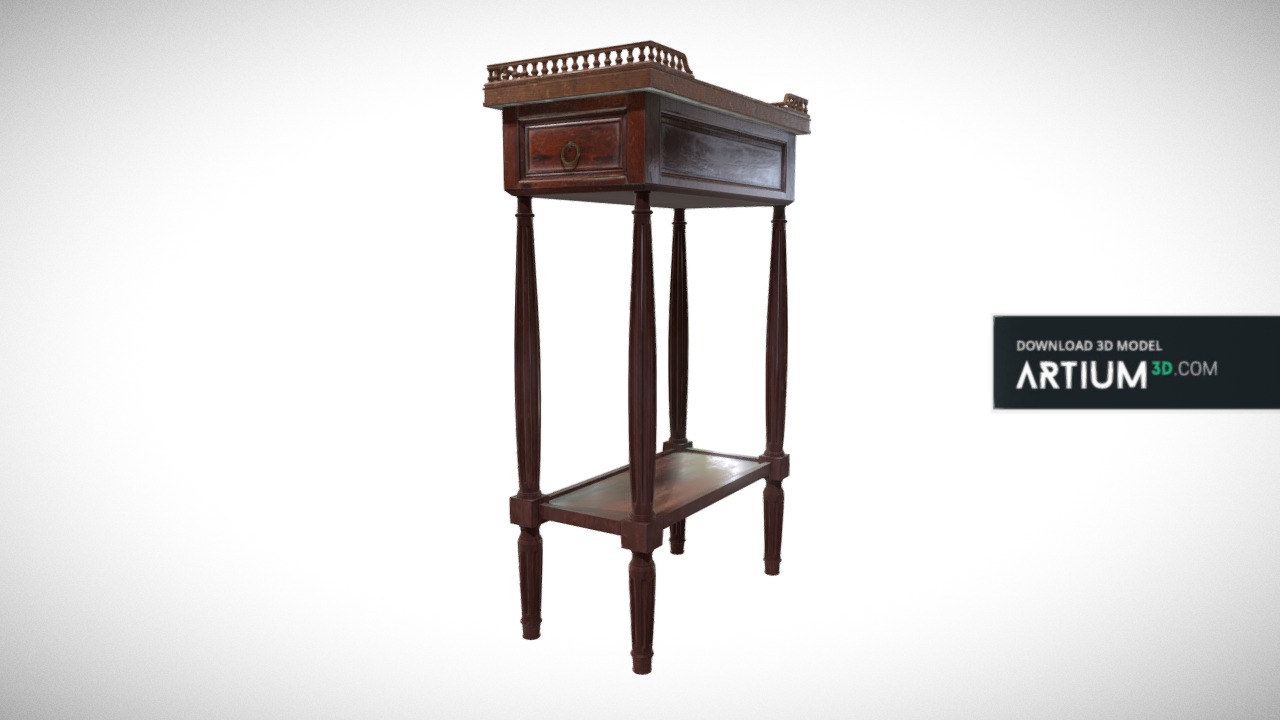 3D model Neoclassical side table – 1860 - This is a 3D model of the Neoclassical side table - 1860. The 3D model is about a wooden chair with a sign.