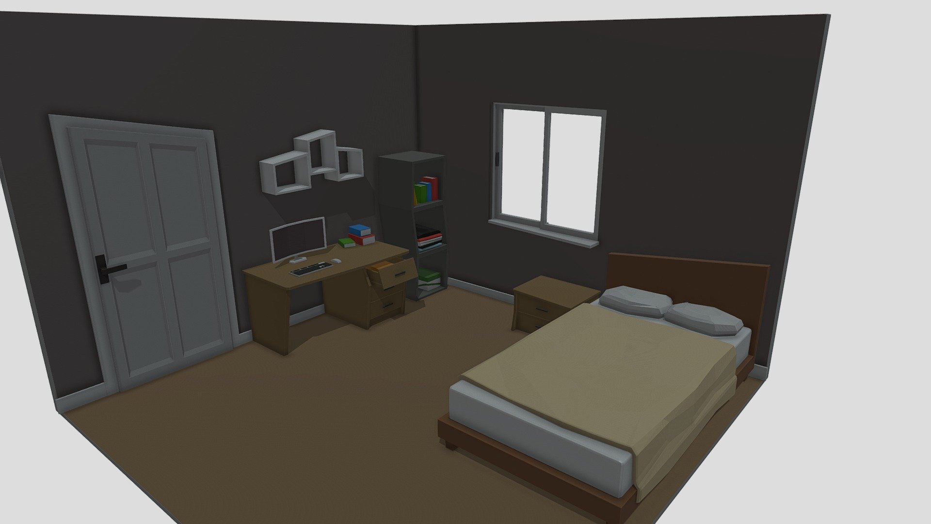 Isometric Bedroom - LowPoly -