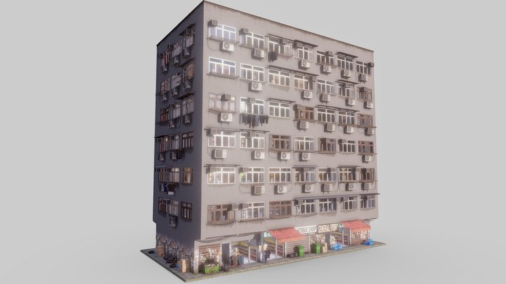 Procedural Hong Kong building 3D Model