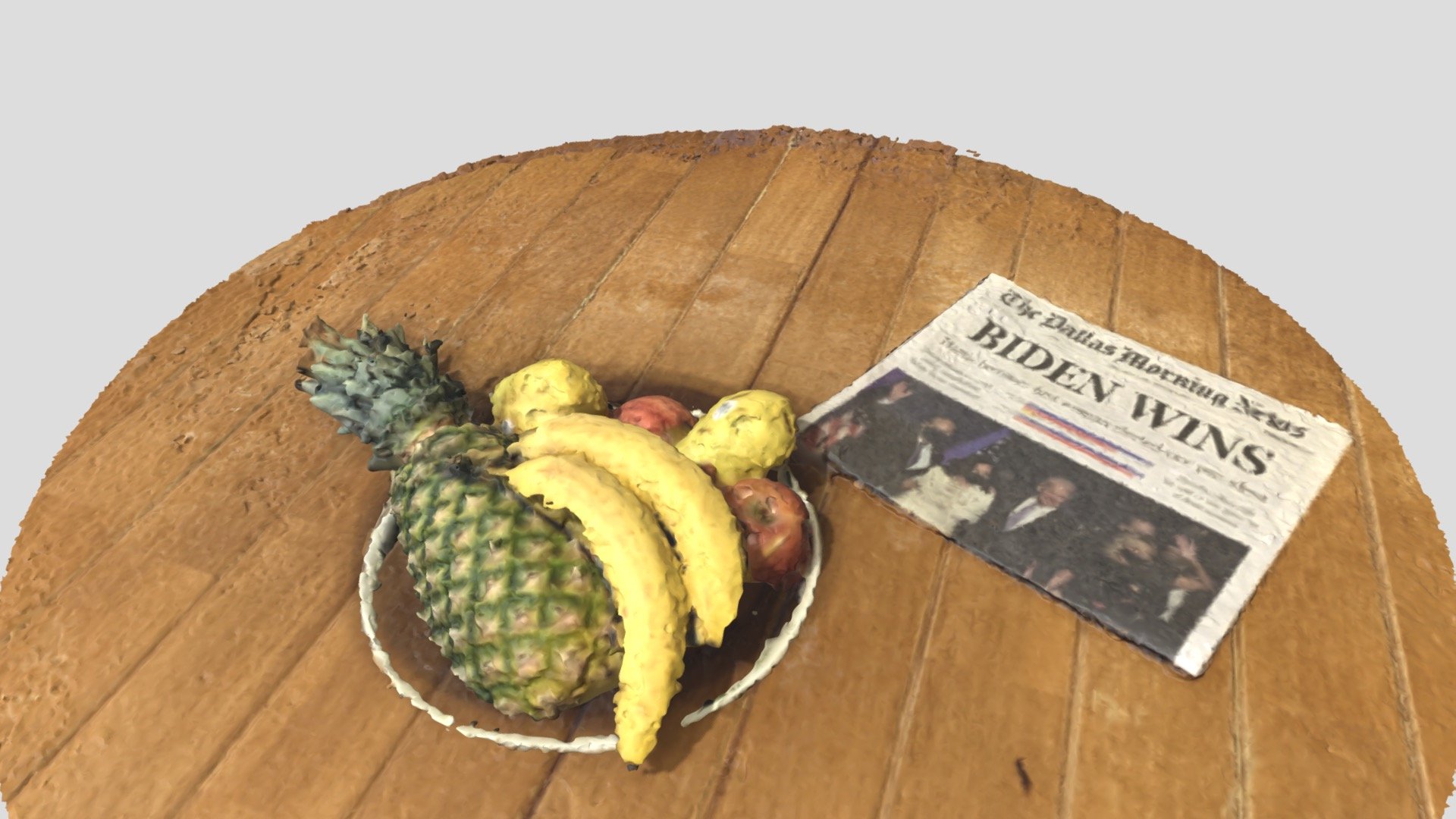 Table with Newspaper and Fruit