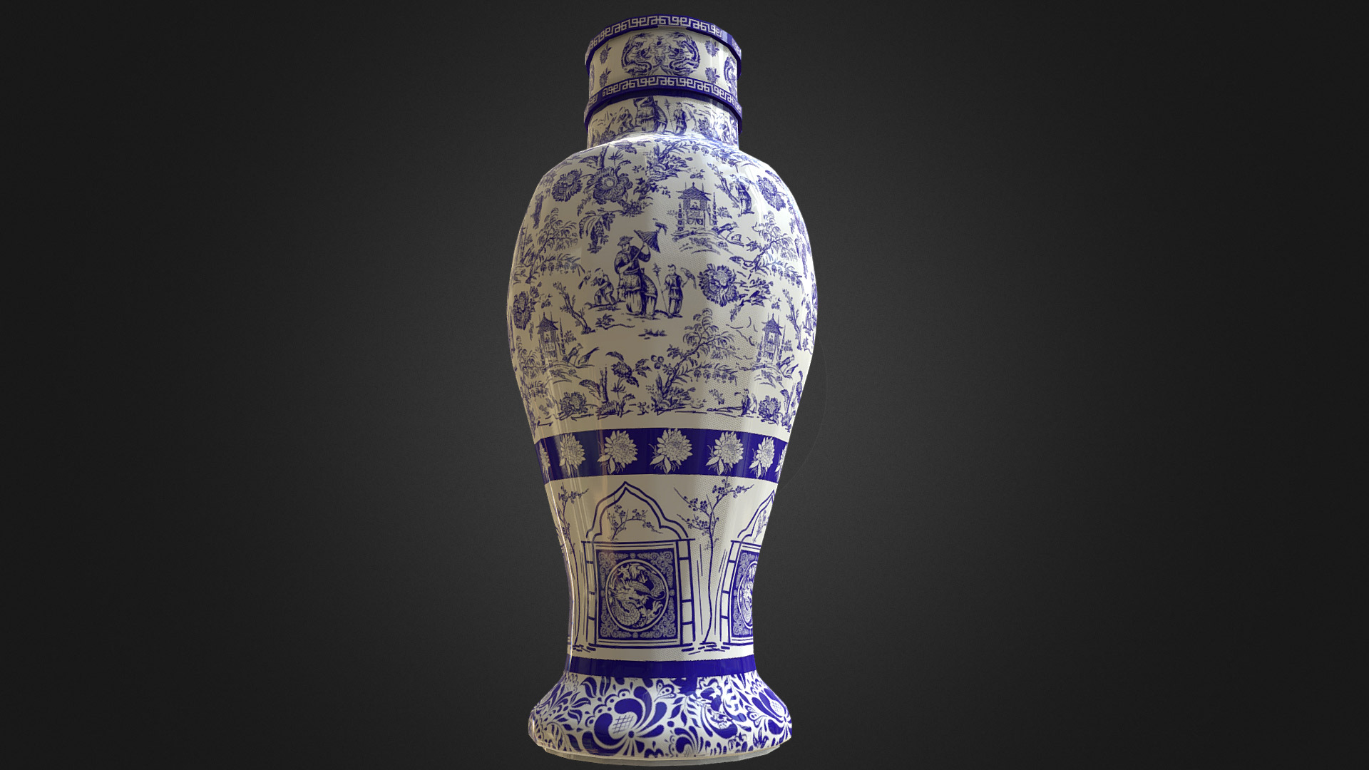 3D model Chinese porcelain - This is a 3D model of the Chinese porcelain. The 3D model is about a vase with flowers painted on it.