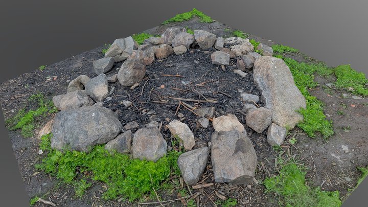 Fireplace fire pit hole campfire made of stones 3D Model
