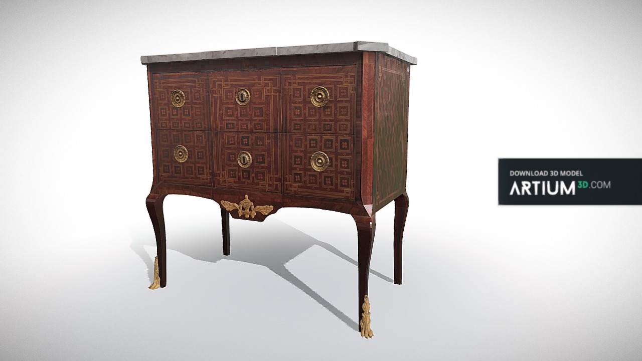 3D model Transition commode – France, late 18. century - This is a 3D model of the Transition commode – France, late 18. century. The 3D model is about a wooden table with a table top.