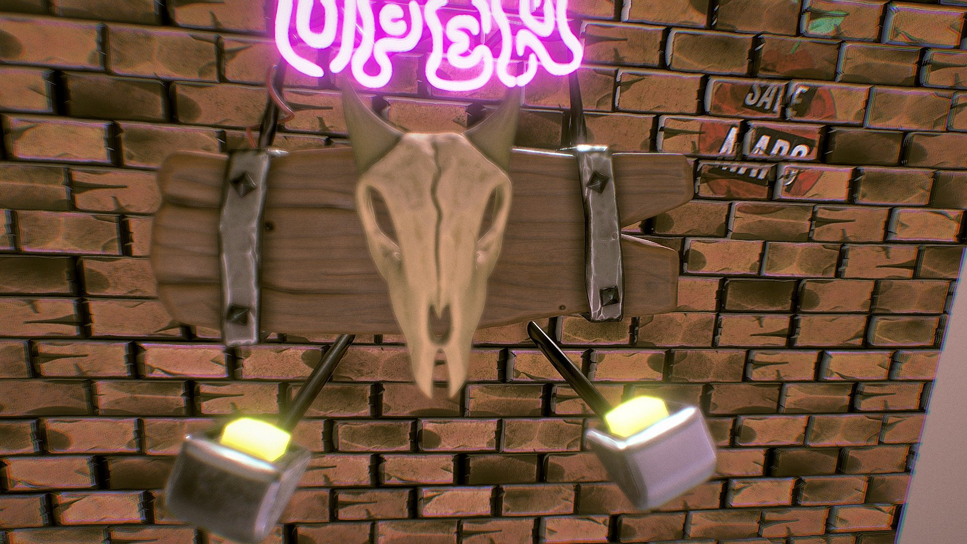 Goat Bar Sign 3D Scene