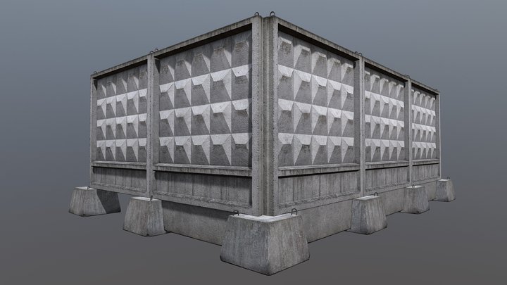 Soviet concrete fence PO-2 (square relief) 3D Model
