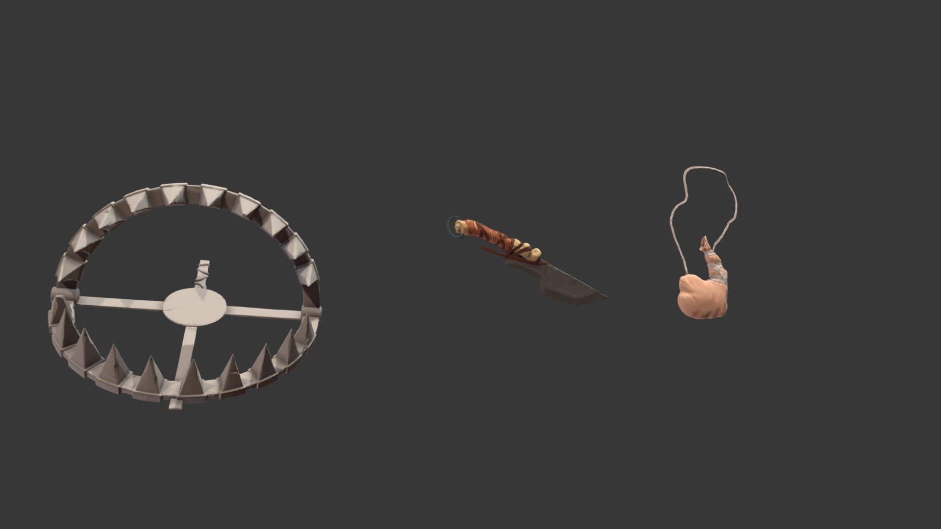Bear trap, Hunting Knife, Waterskin