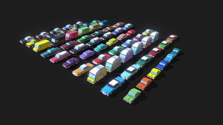 59 rigged and drivable Lowpoly cars 3D Model