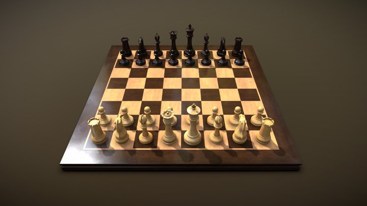 Mahogany Chess Set - Staunton Style 3D Model