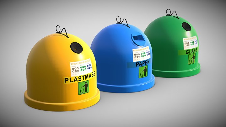 Garbage sorting containers colored Plastic 3D Model
