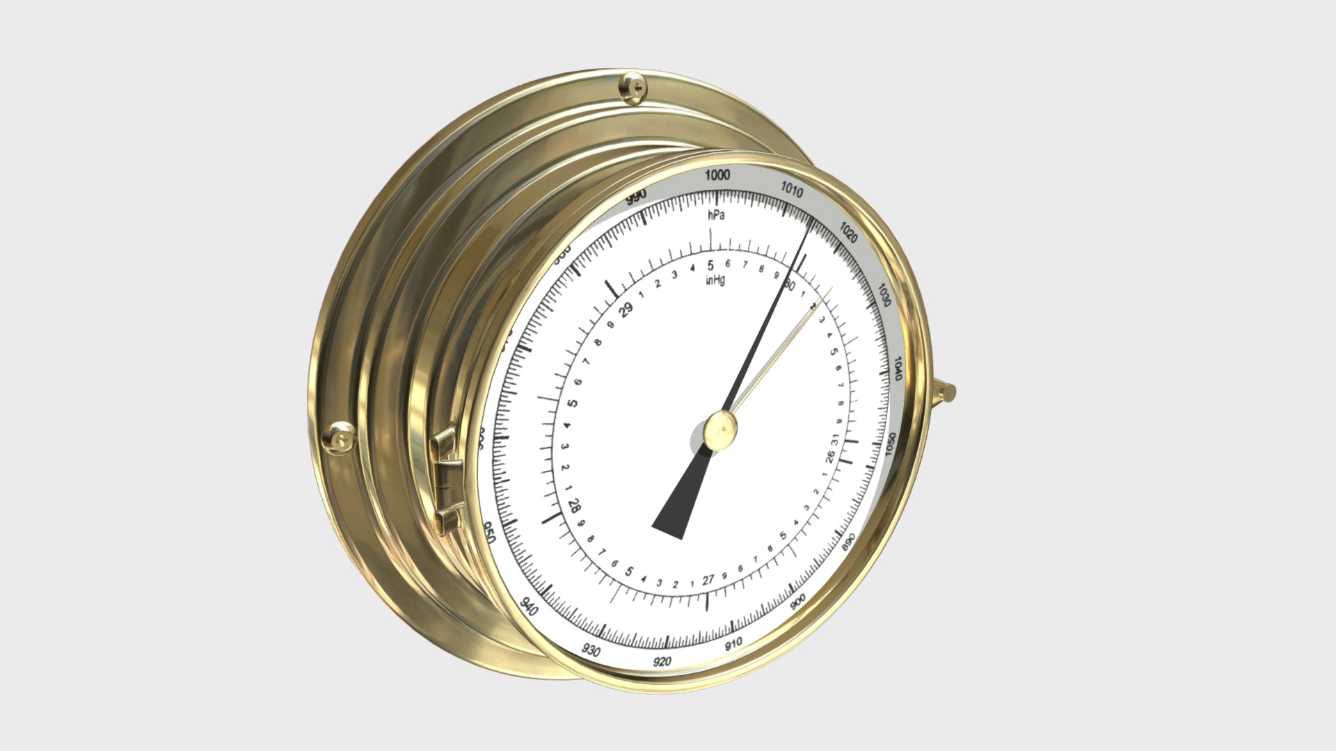 3D model Wall barometer - This is a 3D model of the Wall barometer. The 3D model is about a gold analog watch.