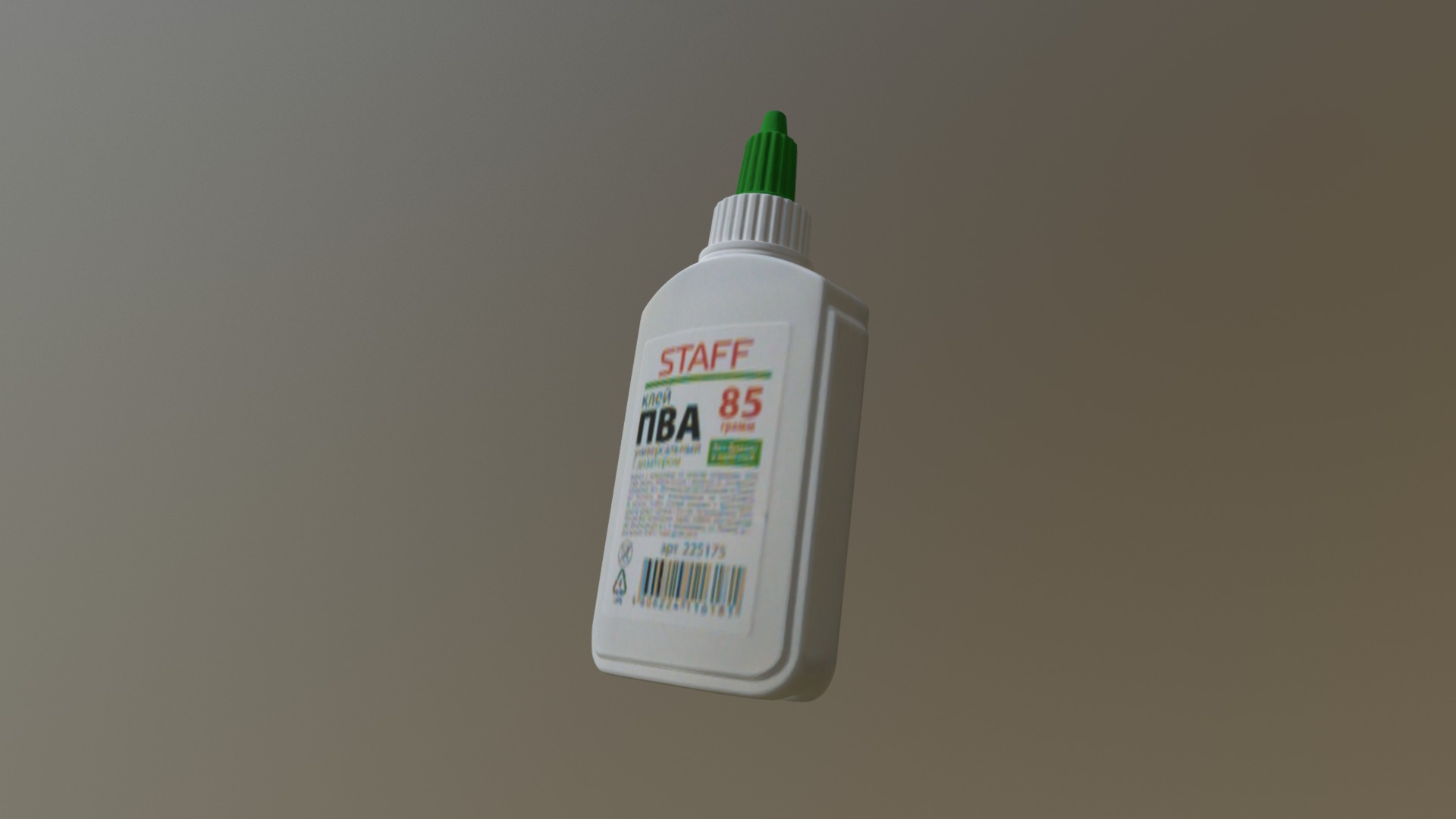 3D model Pva glue bottle - This is a 3D model of the Pva glue bottle. The 3D model is about a white bottle with a green cap.