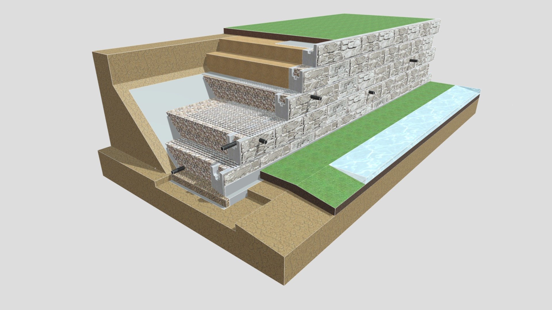 Dry Pond Geogrid Retaining Wall - 3D model by MagnumStone Retaining ...