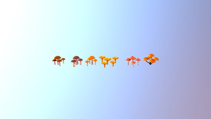 Simple cartoon mushrooms 3D Model