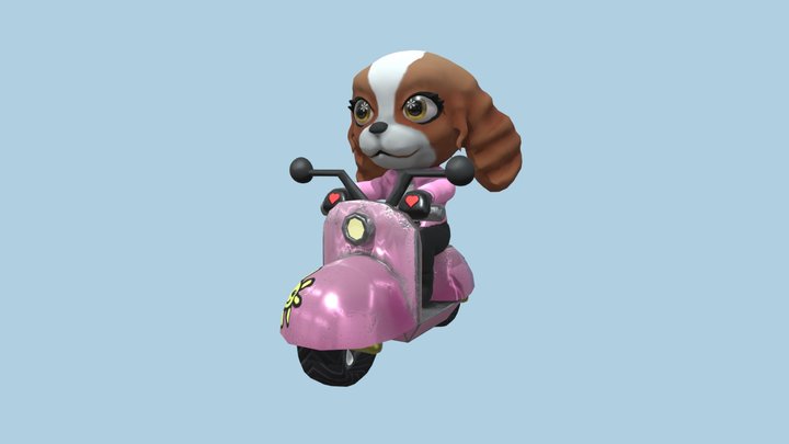 Spaniel on a Scooter 3D Model