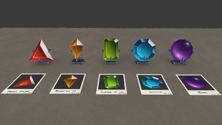 Stylized Hand-Painted Gems Models 3D Model