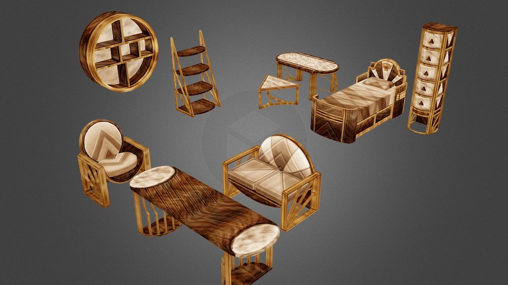 Art Deco Furniture Set 3D model by Arekay [5303851] Sketchfab