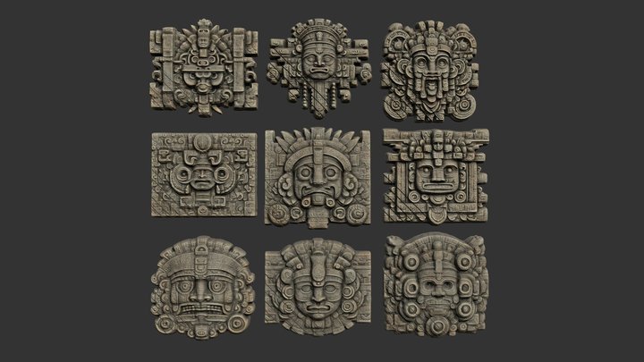 Low poly Mayan Temple Wall Decor 3D Model