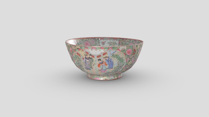Porcelain Punch Bowl, 19c, Gilded - Low Poly 3D Model