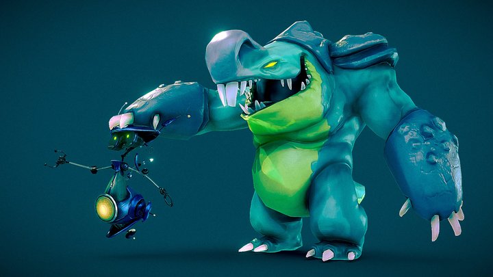 Nav Bot and Elder Beast 3D Model