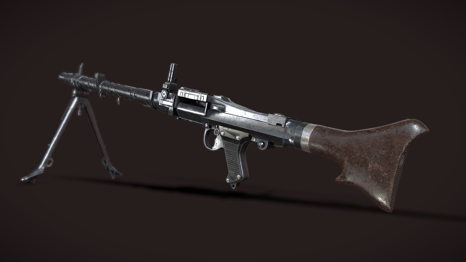 3D model MG34  MachineGun Weapon Videogame Asset - This is a 3D model of the MG34  MachineGun Weapon Videogame Asset. The 3D model is about a gun with a scope.
