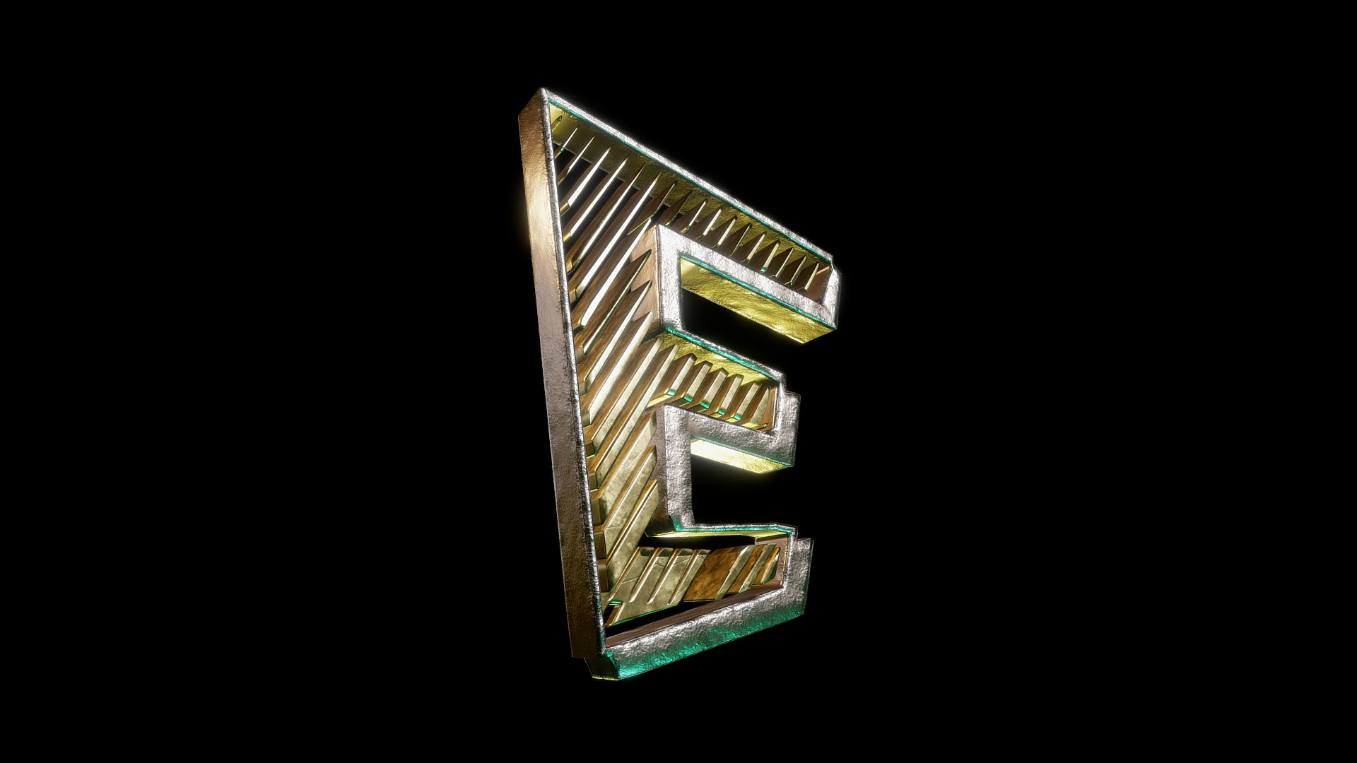 3D model Letter E (Low poly) - This is a 3D model of the Letter E (Low poly). The 3D model is about a gold and silver ring.