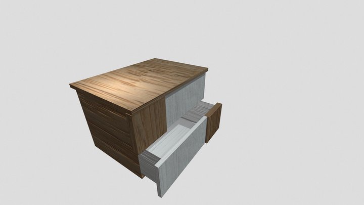 Wood BedSide-Rigged-Animated 3D Model