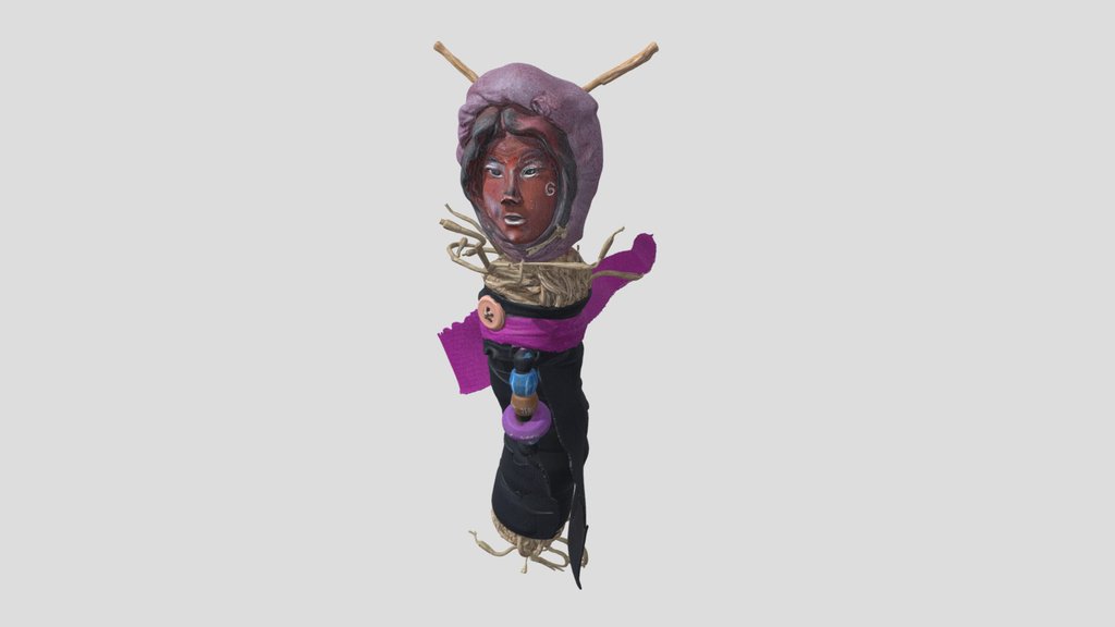 Voodoo Doll with Red Face and Purple Hood