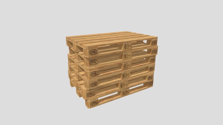 Wooden Pallets Stack 1-4 3D Model