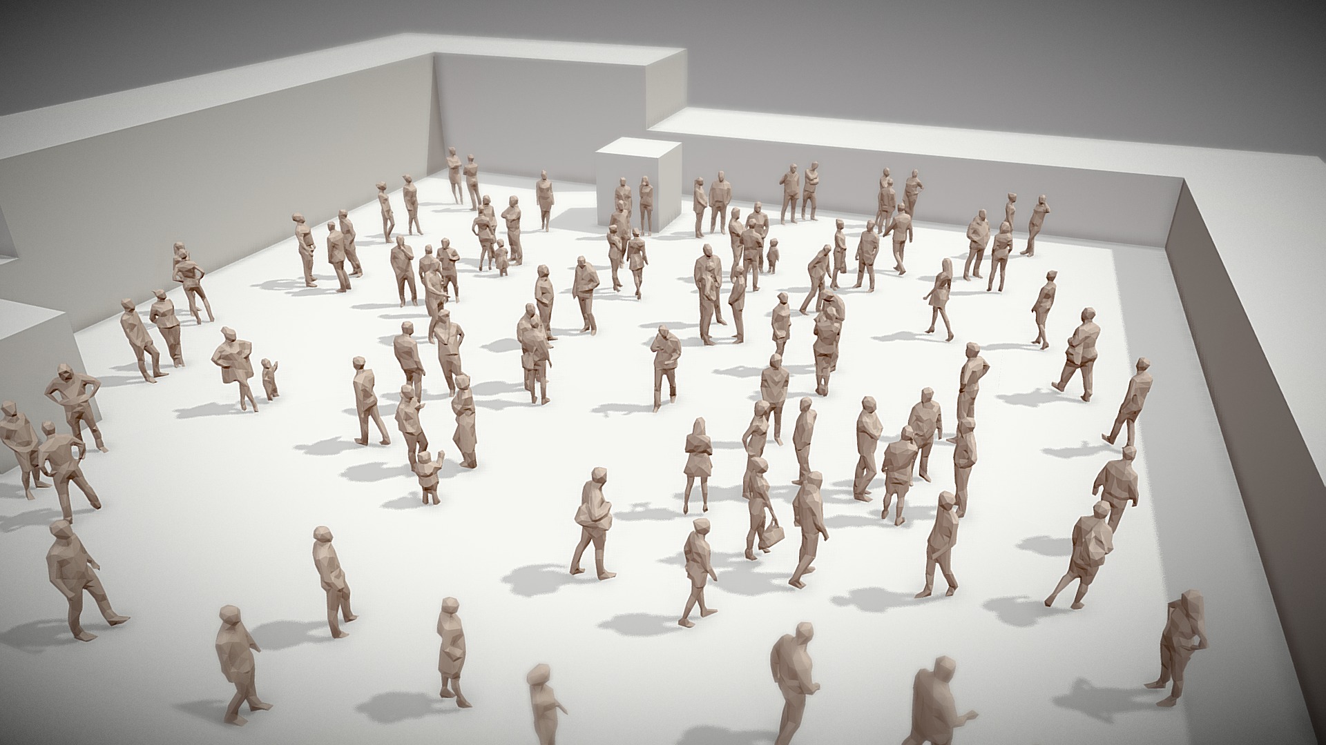 3D model Lowpoly People Crowd - This is a 3D model of the Lowpoly People Crowd. The 3D model is about a group of people in a large room.