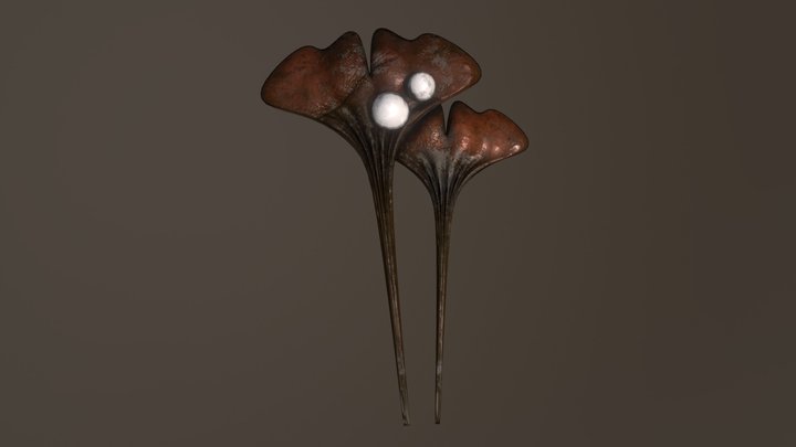 Art Nouveau Ginkgo Leaf Hair Pin // Wood 3D Model