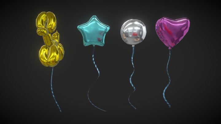 Animated Metalic balloons 3D Model