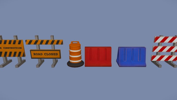 Low Poly Road Blocks 3D Model