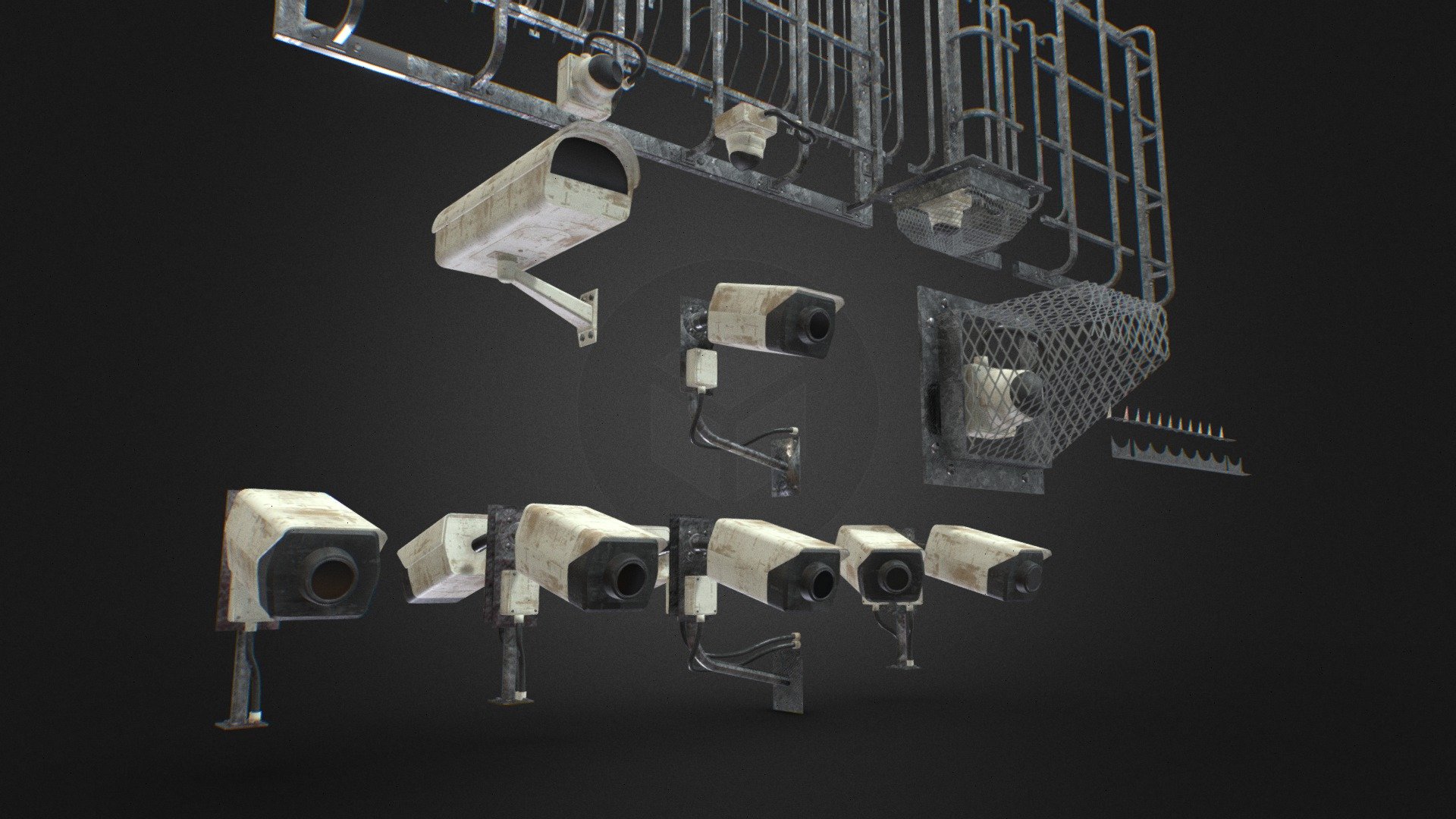 Security CCTV Cameras Burglar bars Cages Buy Royalty Free 3D model by
