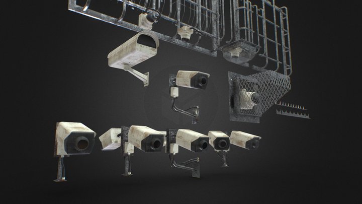 Security CCTV  Cameras Burglar bars Cages 3D Model