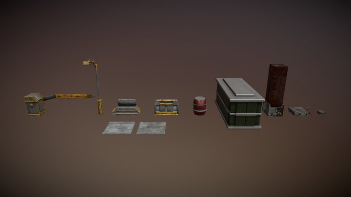Low Poly - Cyberpunk Junkyard props 3D Model