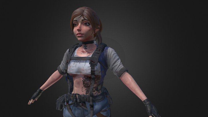 Female Army A Pose Highpoly 3D Model
