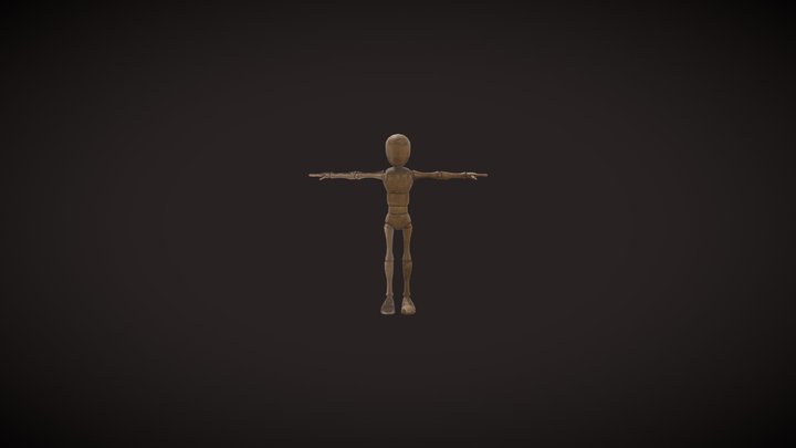 Muñeco articulado de madera pintado 3D Model