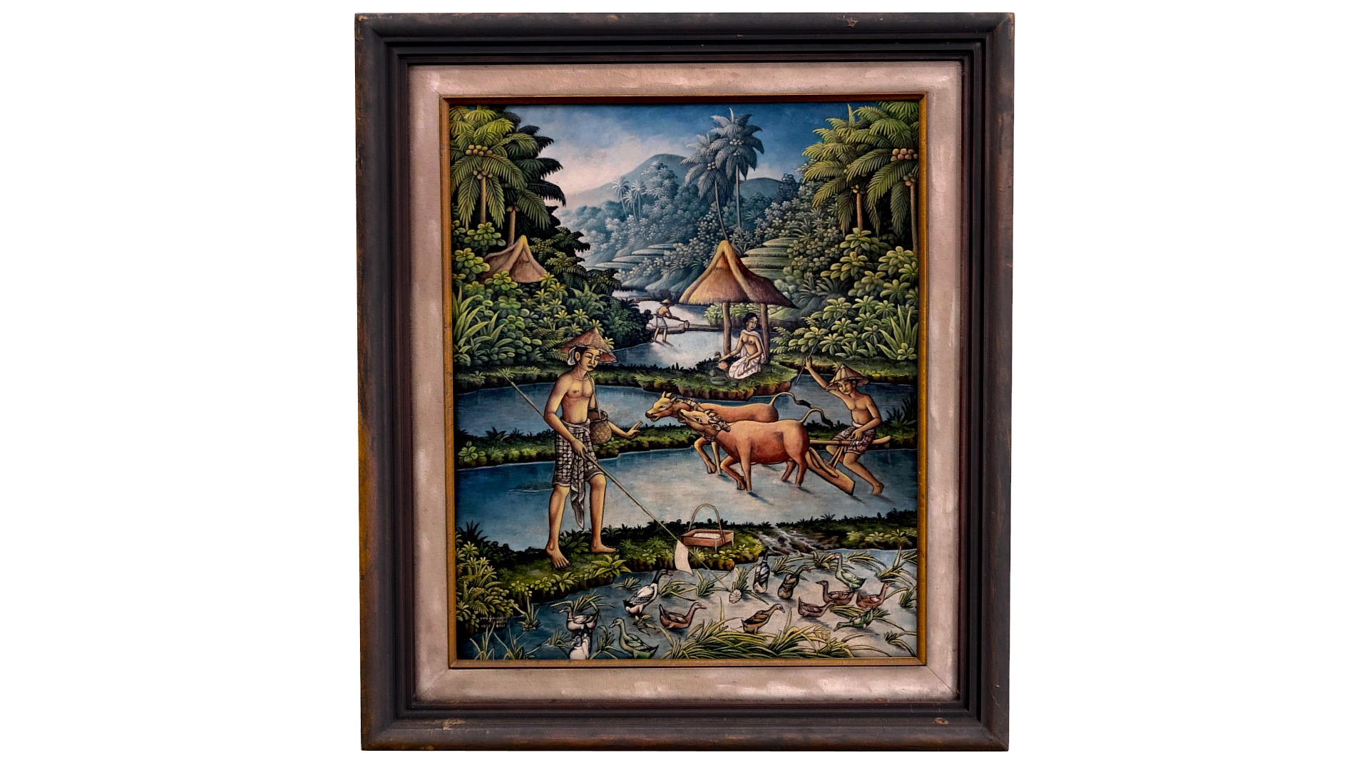 3D model Balinese picture, wood frame, rural landscape - This is a 3D model of the Balinese picture, wood frame, rural landscape. The 3D model is about a painting of a person and a horse in a field.