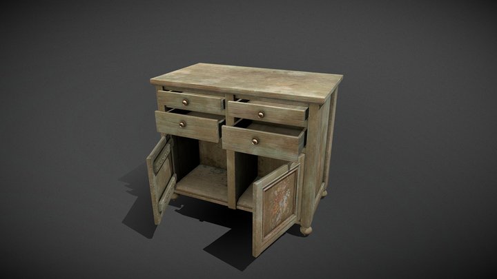 Wooden cabinet with drawers 3D Model