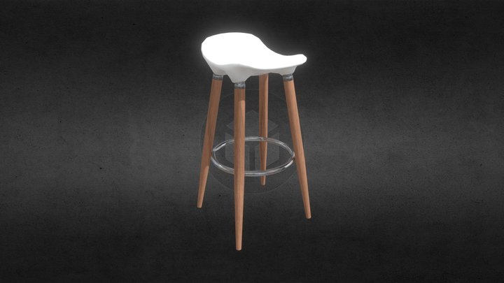 White Wooden Barstool 91029 3D Model