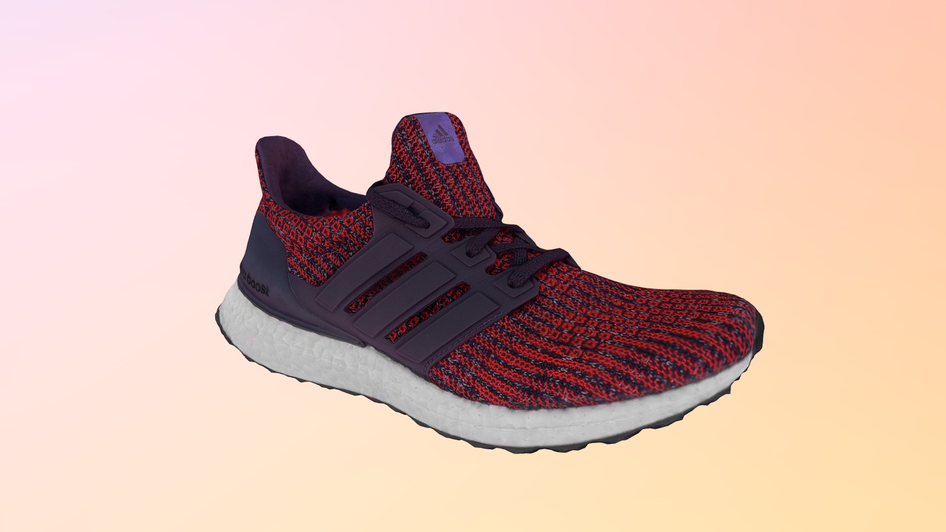 3D model Adidas Ultra Boost Sneaker Red Sneakers Shoes - This is a 3D model of the Adidas Ultra Boost Sneaker Red Sneakers Shoes. The 3D model is about a shoe with a red and blue sole.