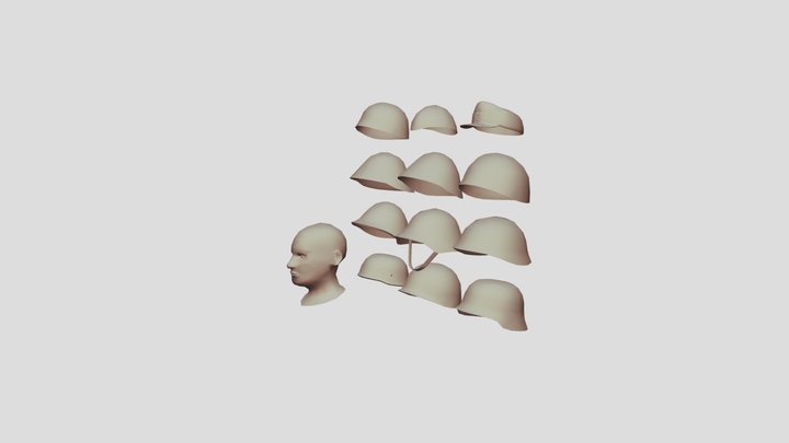 Low Poly head+helmets/hats 3D Model