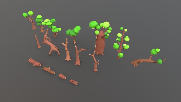 Cartoon Tree Pack 3D Model