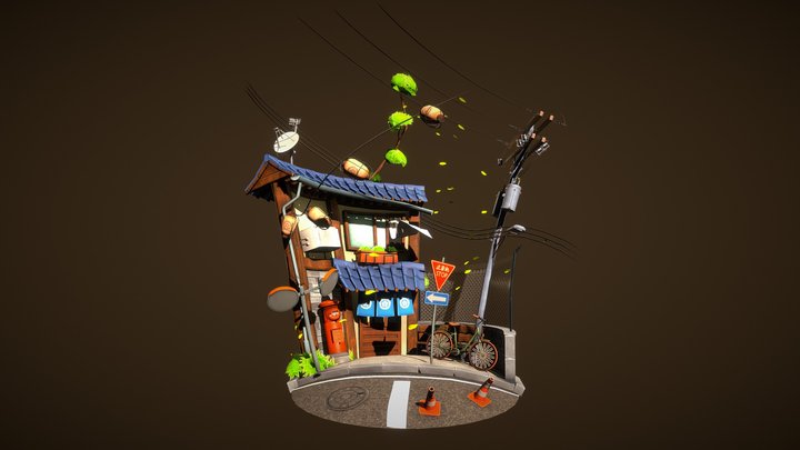 Japanese Street Diorama 3D Model
