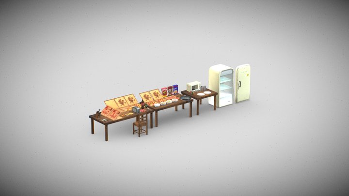 PSX-style kitchen asset pack 3D Model