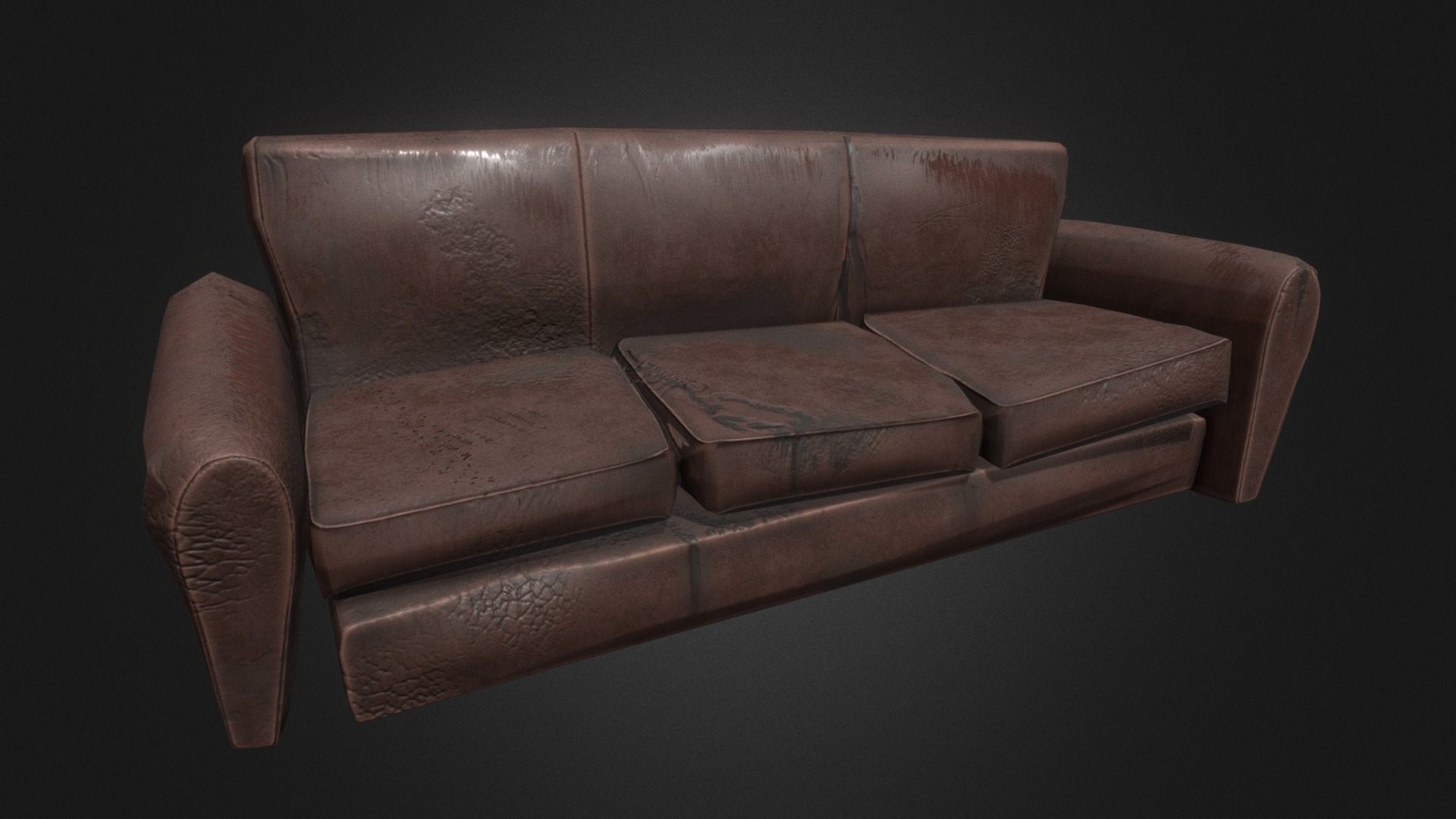 3D model Broken Weathered Sofa - This is a 3D model of the Broken Weathered Sofa. The 3D model is about a brown leather couch.