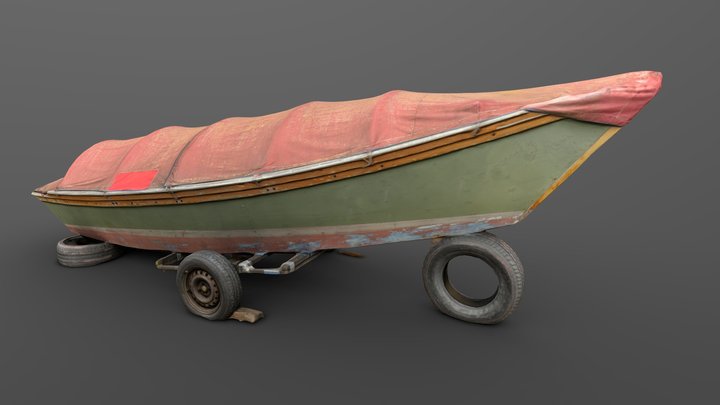 Docked venetian boat - low poly from scan - free 3D Model
