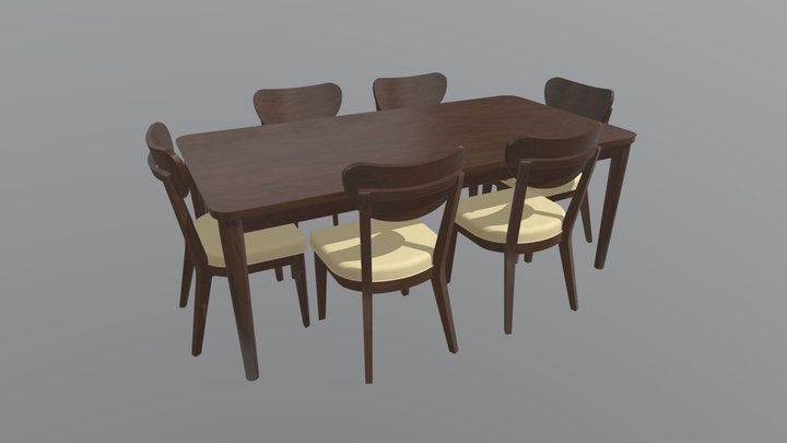 7-Piece Dining Set (animated) 3D Model
