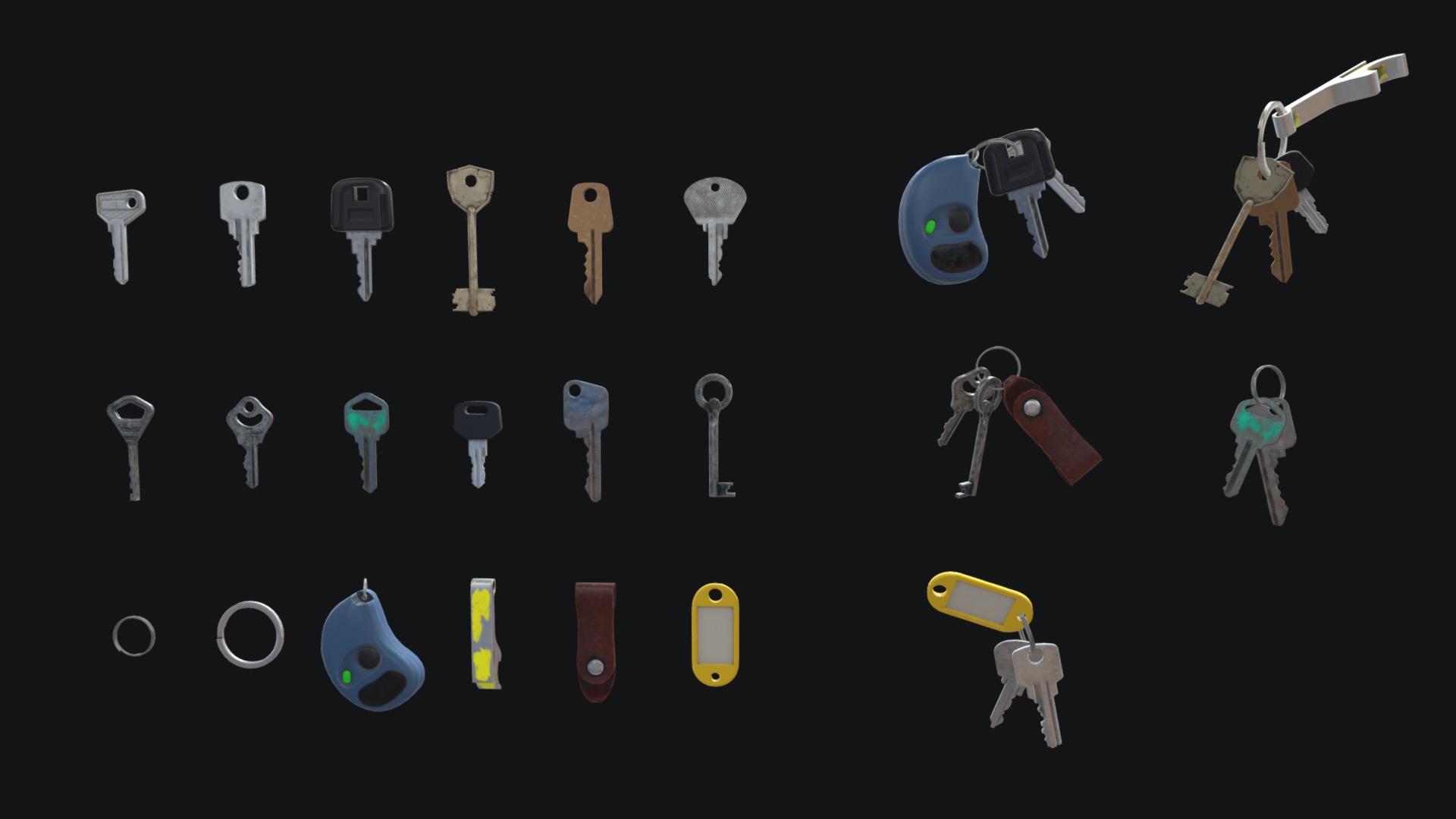 3D model Keys & Keychains Pack - This is a 3D model of the Keys & Keychains Pack. The 3D model is about graphical user interface, application.